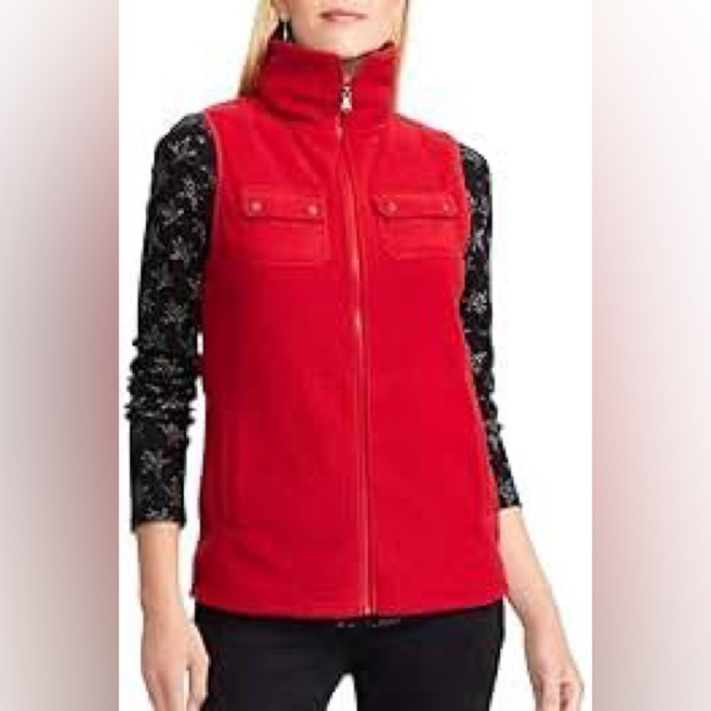 Chaps red plush full zip mockneck sleeveless vest size XL
 b59